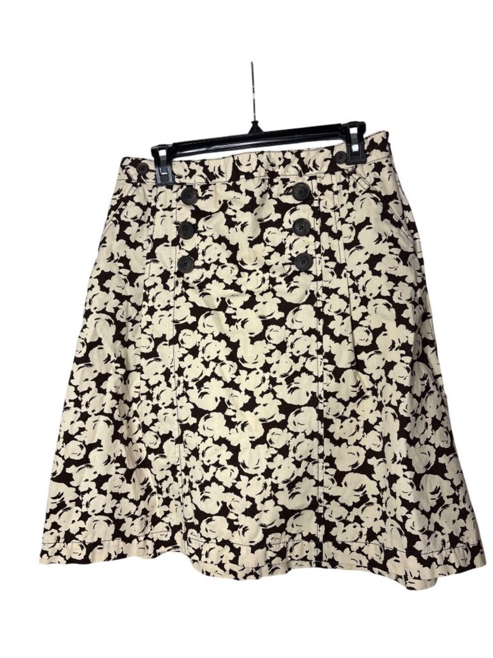 Merona A-Line Midi Skirt 8 Abstract Floral Neutral Brown Beige Vtg Y2K Cotton